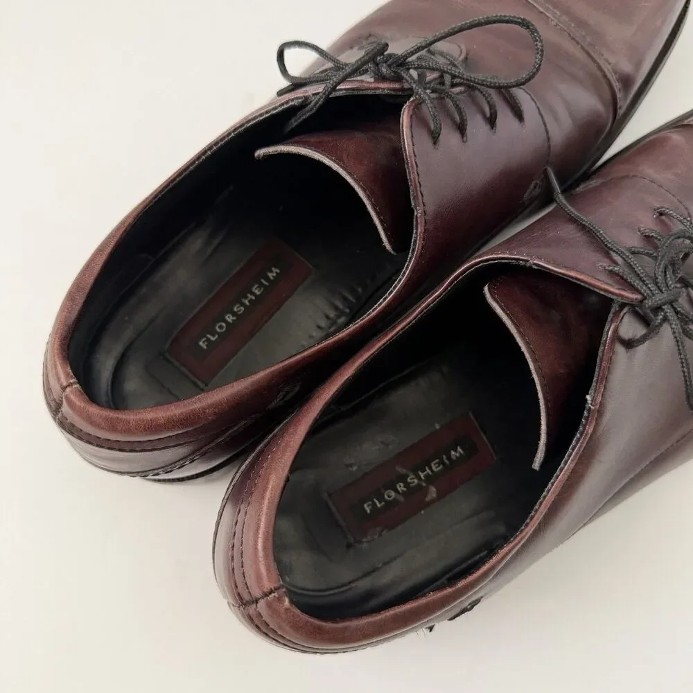 Florsheim Men’s 10.5 D Burgundy Leather Cap Toe Oxford Dress Shoes 18358